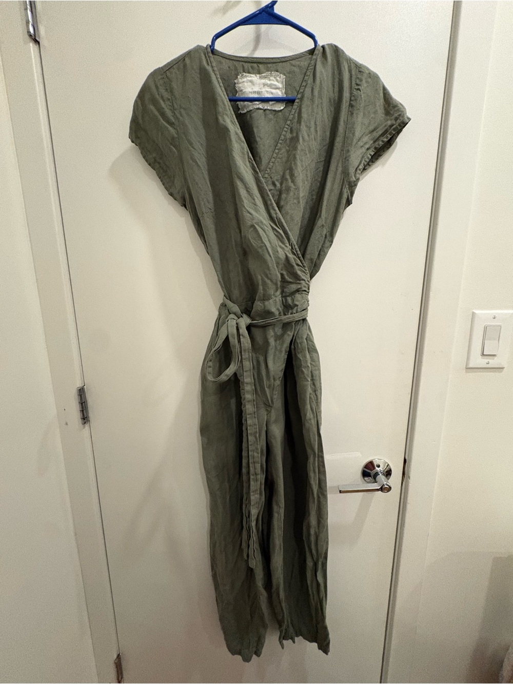 notPERFECTLINEN Olive Green Wrap-Front Jumpsuit